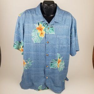 Tommy Bahama Short Sleeve Floral Shirt 2XL Blooms Adrift Turkish Sea Blue